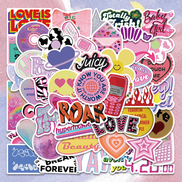 50PCS Pink Retro Kawaii Y2K Stickers Cute Cartoon Aesthetic Decals Phone  Suitcase Laptop Stationery Car Wall Sticker Kids Toy